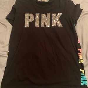 Black short sleeve pink shirt